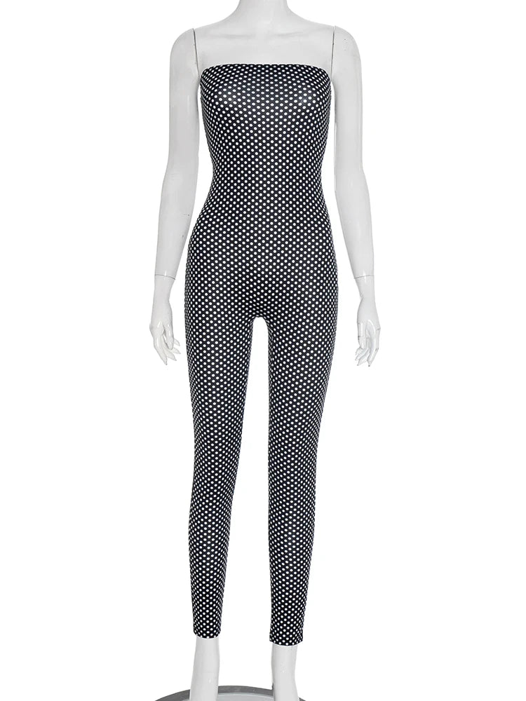 Women's Strapless Polka-Dot Fitted Jumpsuit