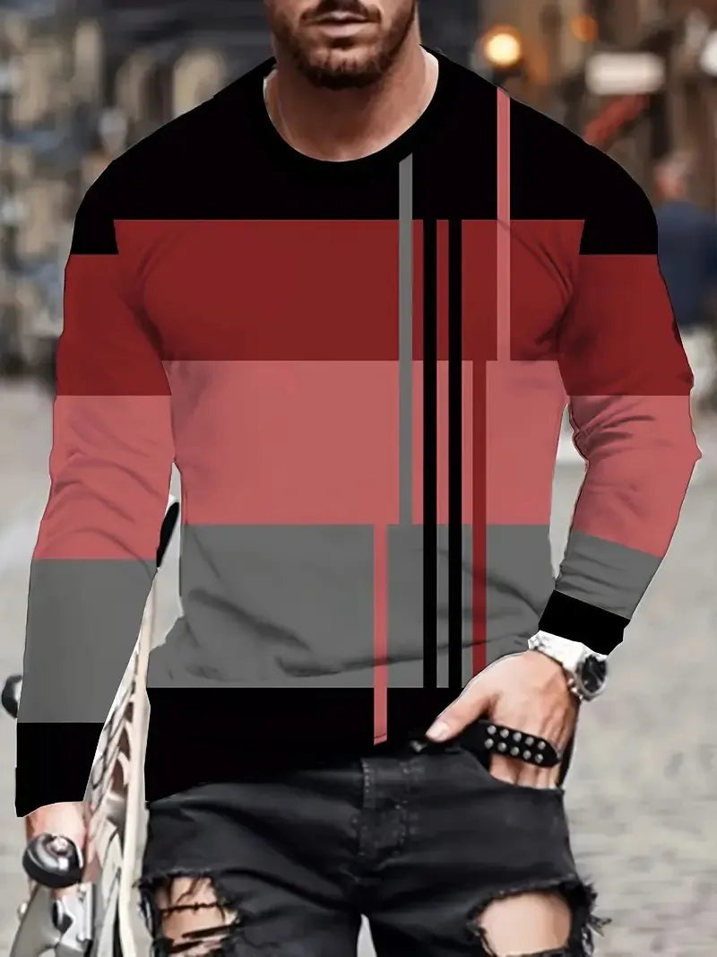 Men's Graphic Print Long-Sleeve Casual T-Shirt