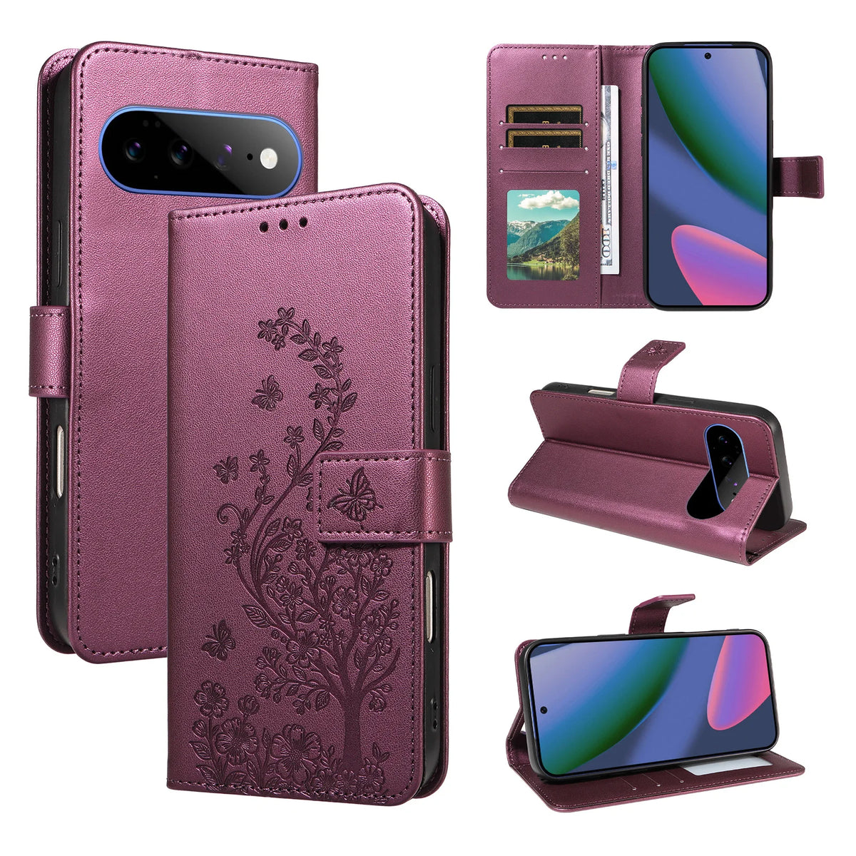 Floral Embossed Flip Wallet Phone Case for Google Pixel