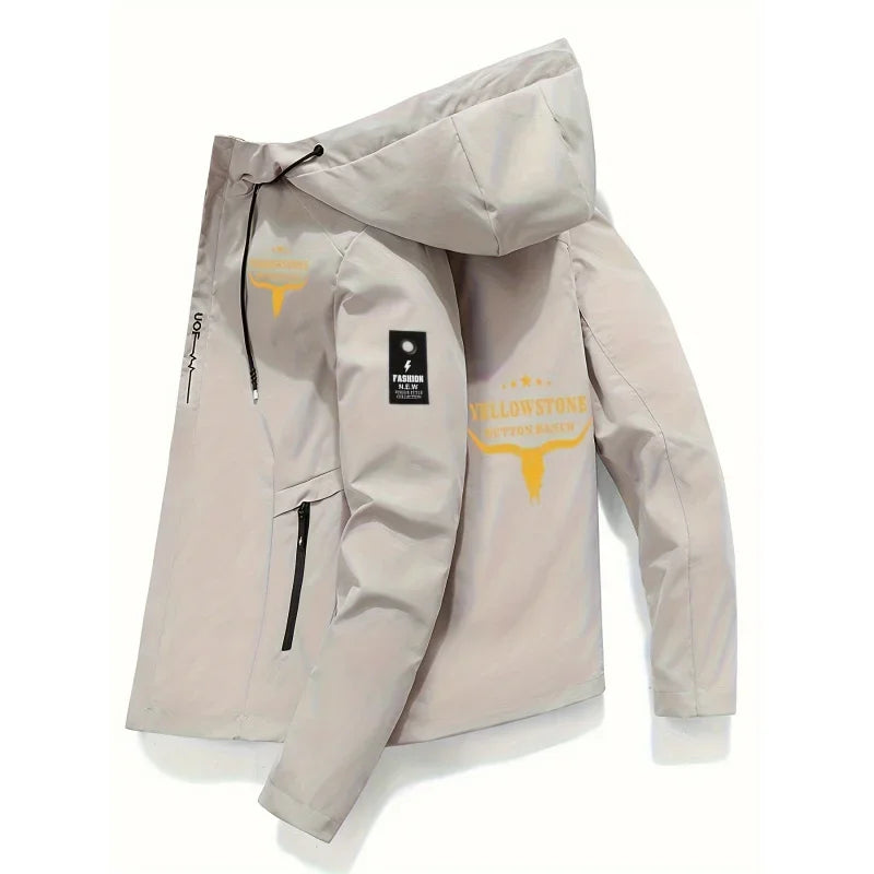 Men's Graphic Print Hooded Zip-Up Jacket