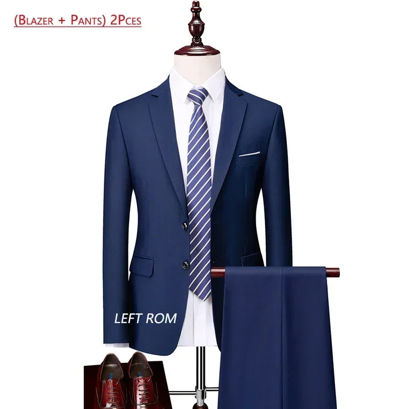 Men's Solid-Colour Two-Piece Office Suit