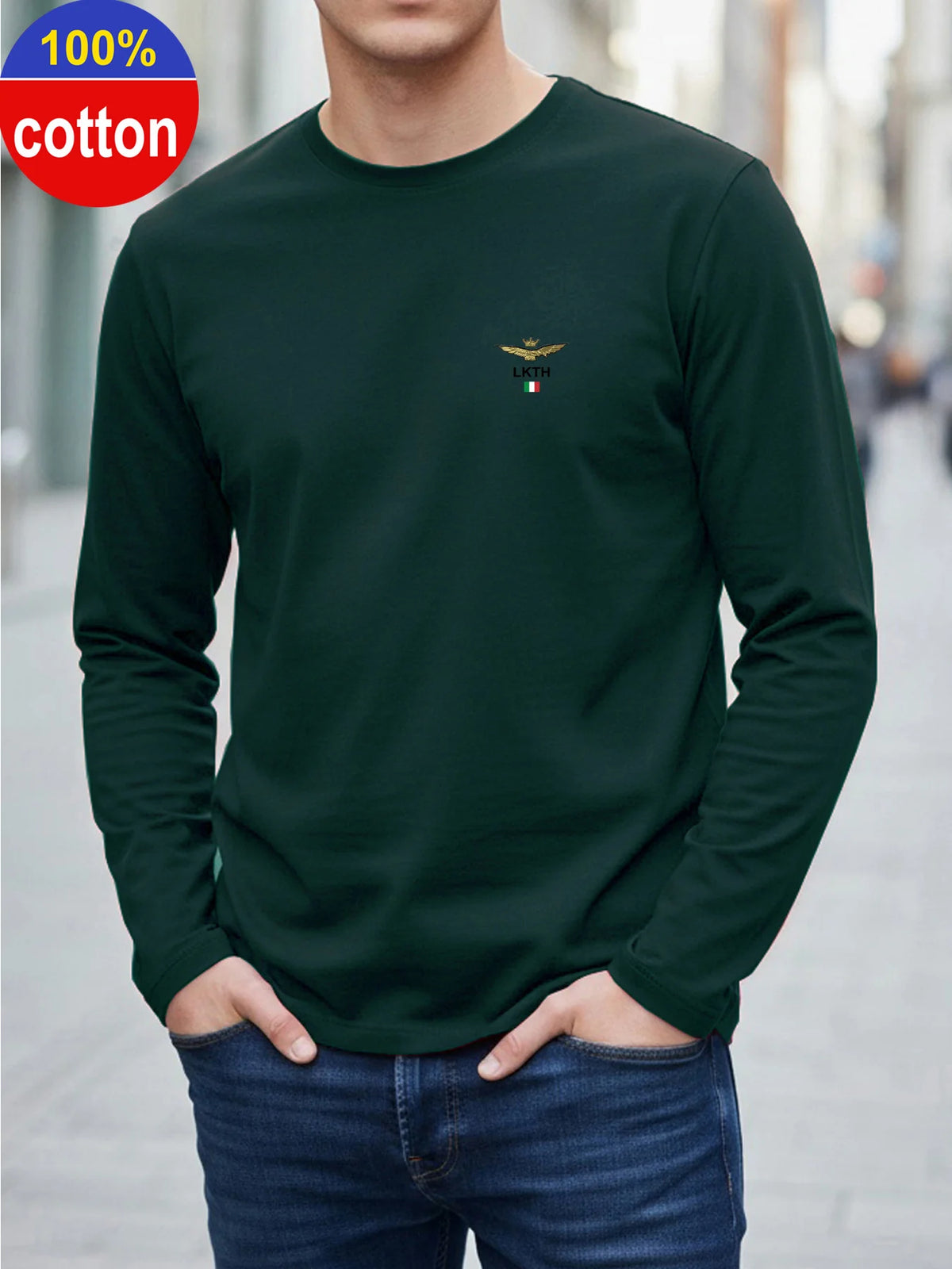 Men's Letter Print Long-Sleeve Casual T-Shirt