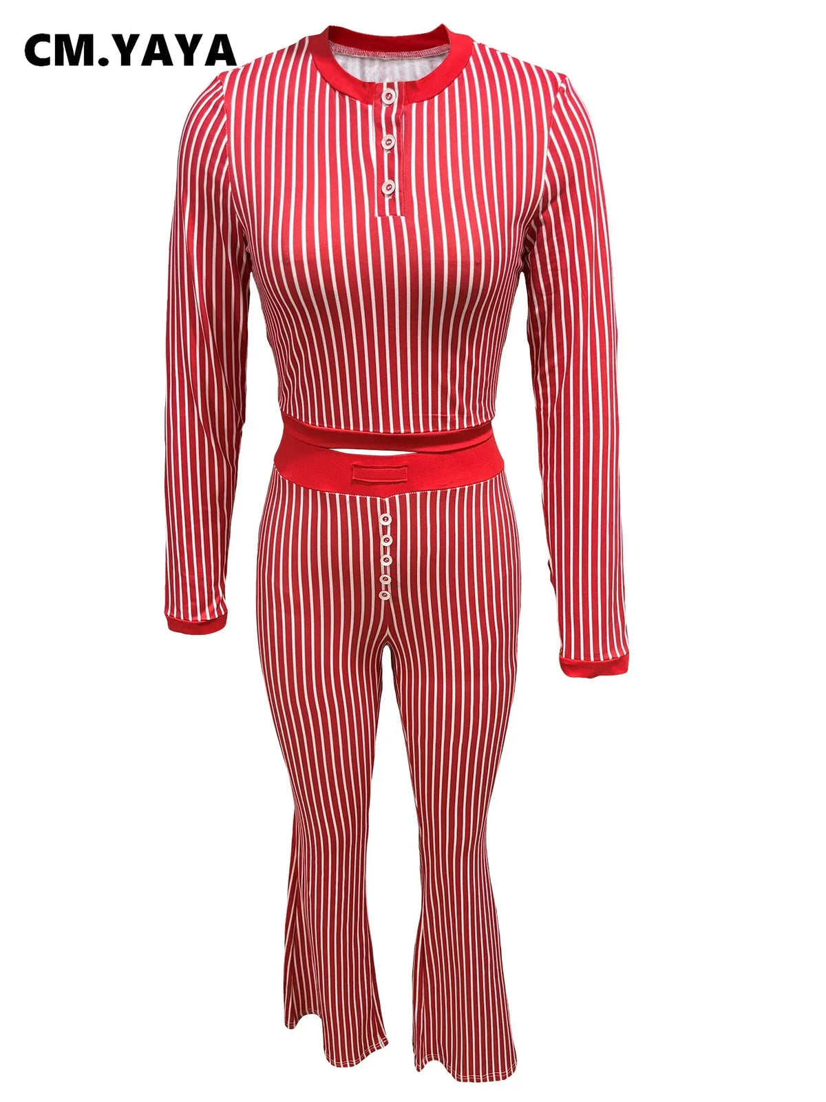 Women's Striped Crop Top & Flared Pants Set
