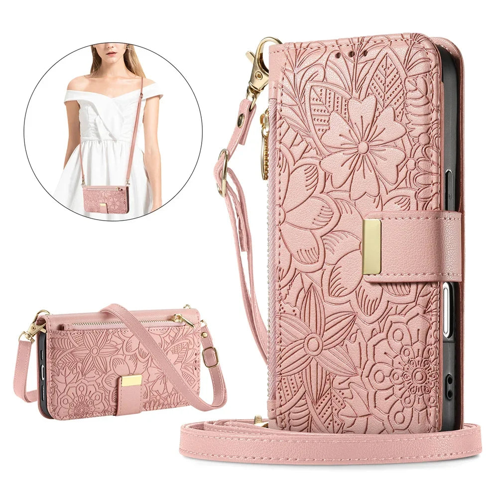 Wrist Strap Crossbody Zipper Wallet Phone Case for iPhone 17 Pro, iPhone 17 Pro Max, iPhone 14 Plus, iPhone 14 Pro Max, iPhone 13, iPhone 13 Pro, iPhone 13 Pro Max, iPhone 12, iPhone 16 Pro, iPhone 12 Pro Max, iPhone 17 & More Models