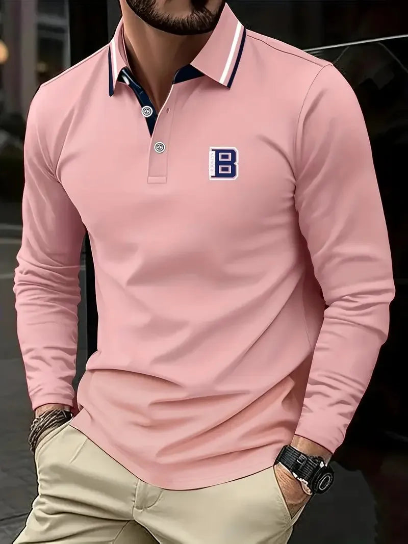 Men's Graphic Print Long-Sleeve Polo Shirt