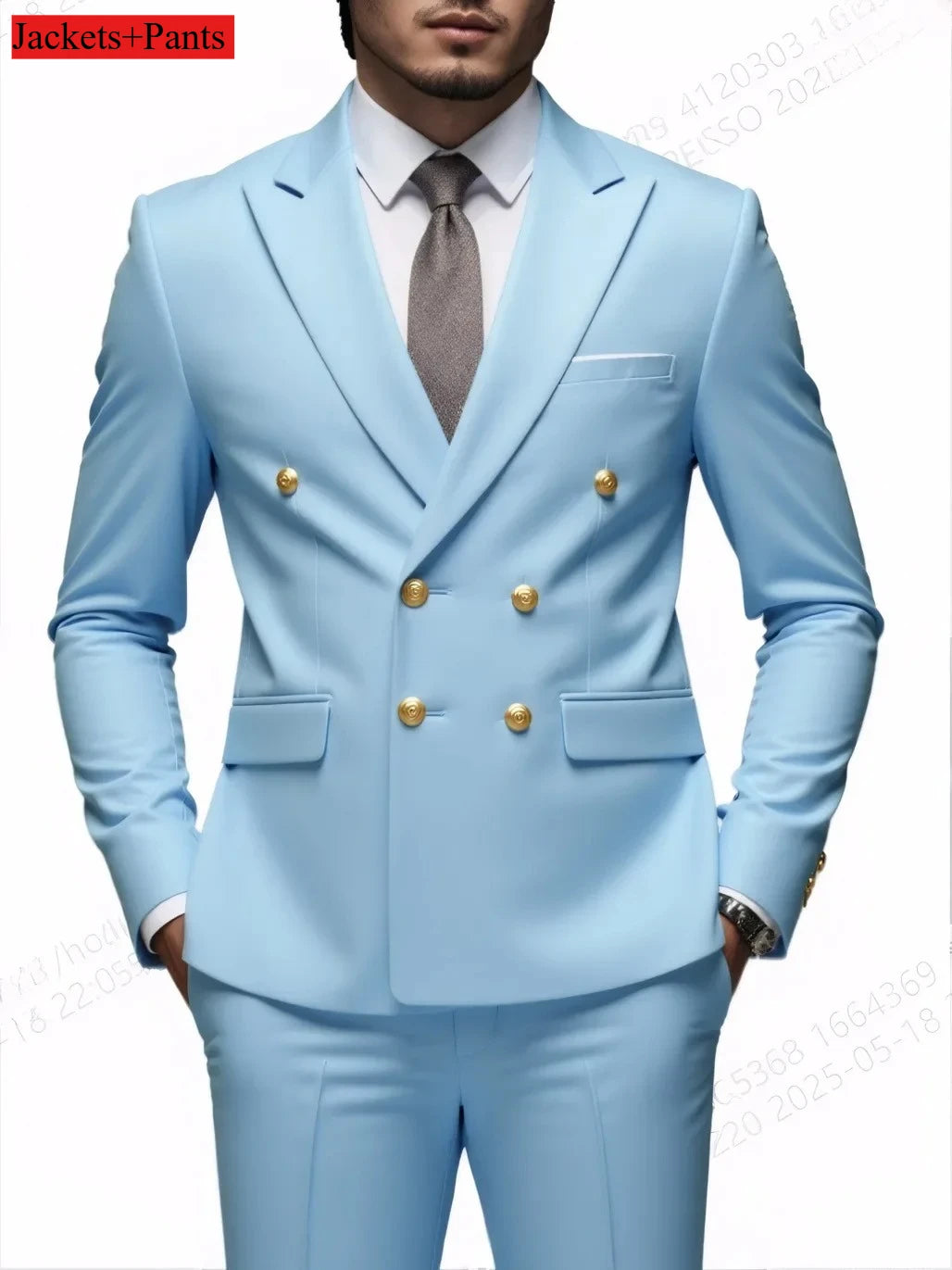 Men's Double-Breasted Suit with Gold-Tone Buttons