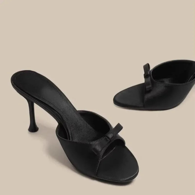 Women's Round-Toe Open-Toe Bow Detail Stiletto Sandals