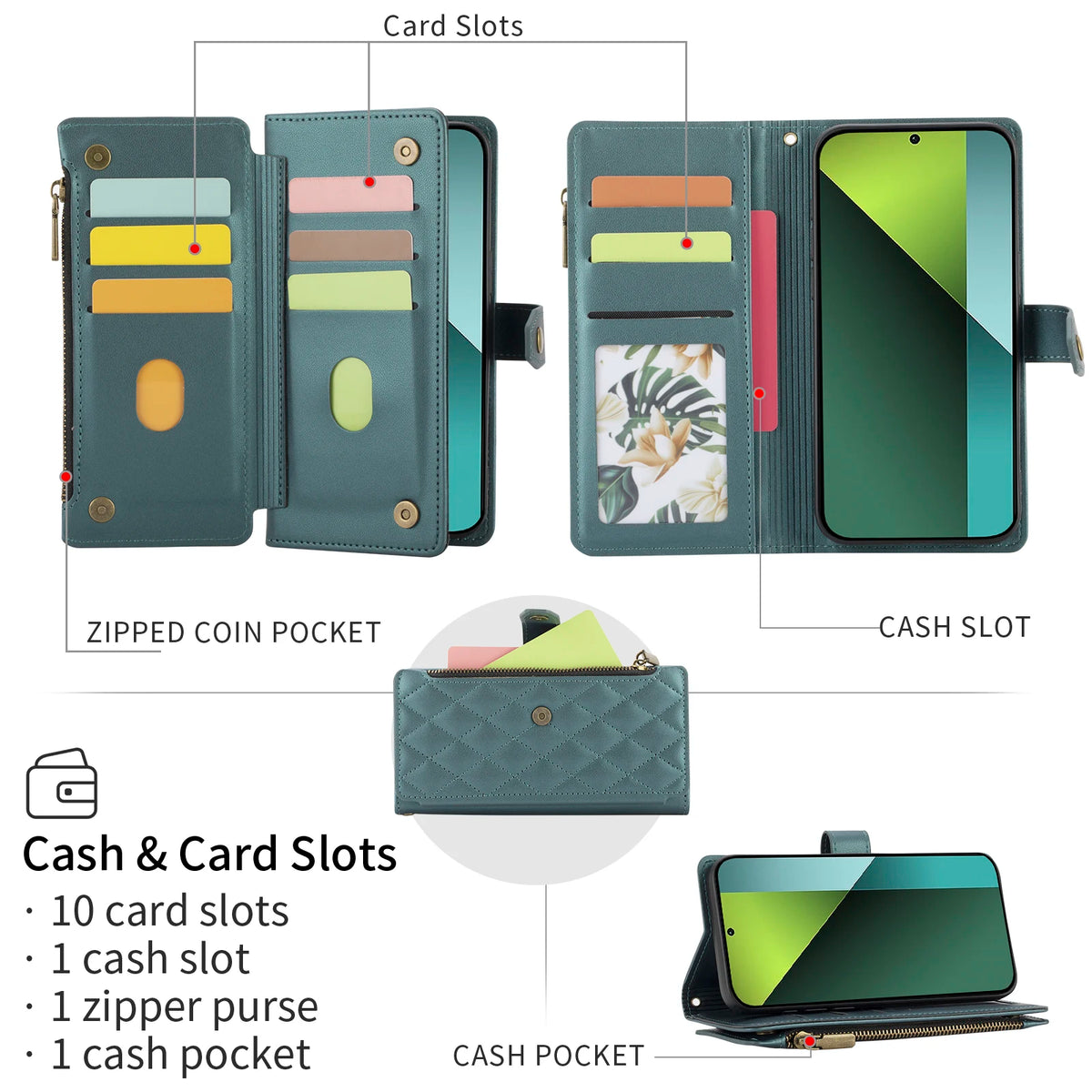 Multi-Card Flip Wallet Phone Case for Redmi Note 9S, Redmi Note 9 Pro, Redmi Note 8, Redmi Note 8 Pro, Redmi Note 11 4G, Redmi Note 12S, Redmi Note 11S, Redmi Note 11 Pro, Redmi Note 10 4G, Redmi Note 10 5G, Redmi Note 9 4G & More Models