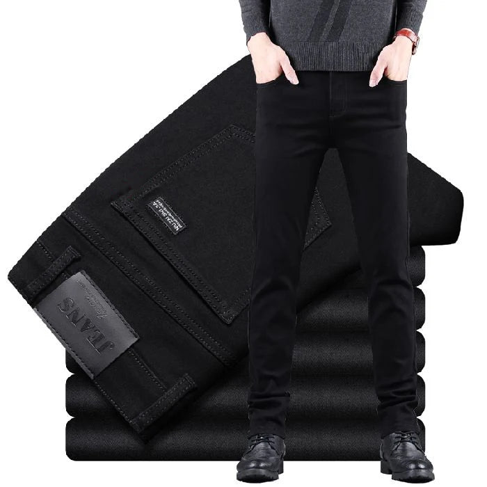 Men's Black Slim Fit Stretch Denim Jeans - Business Casual Style — product view
