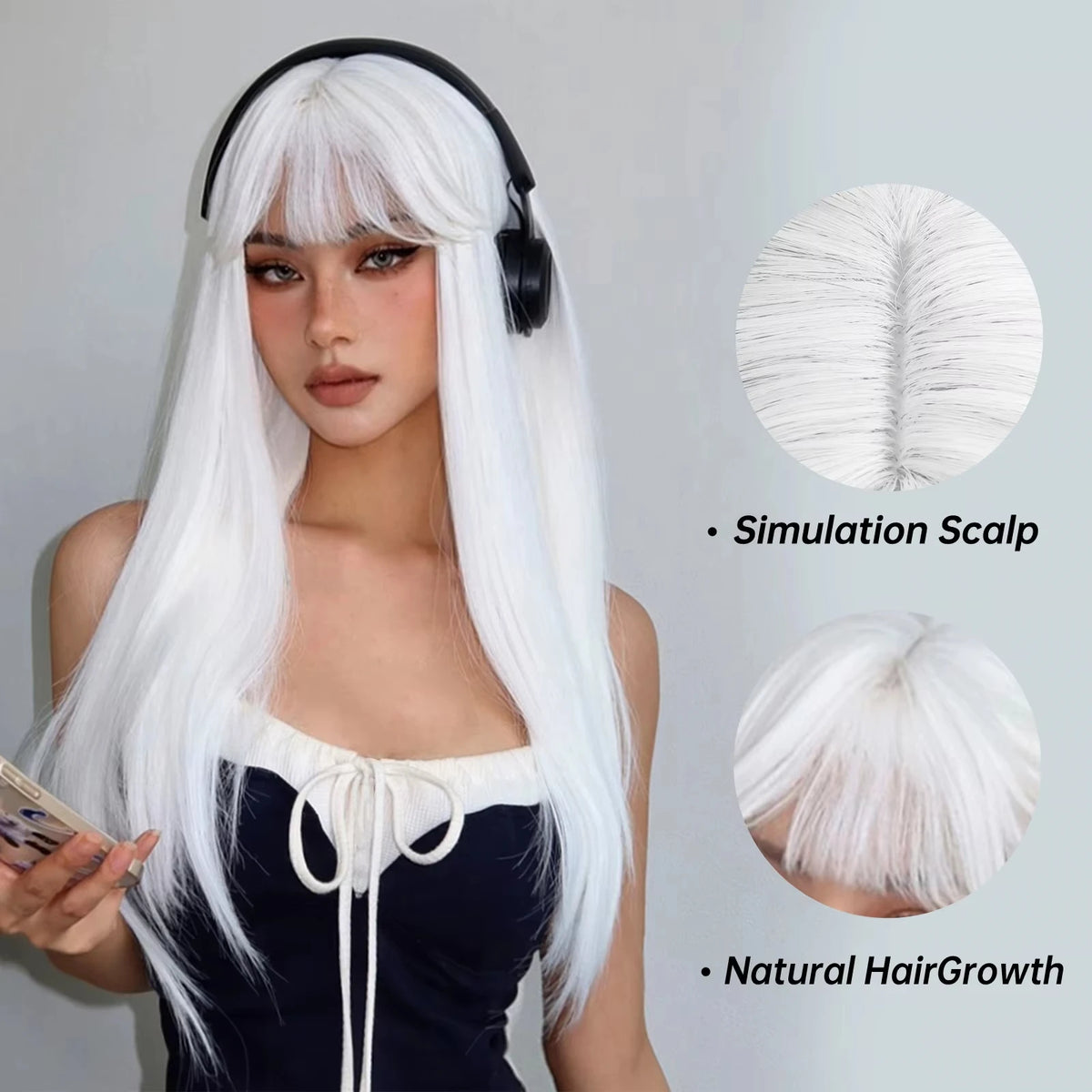 White Long Straight Synthetic Wig Colorful Cosplay Party Fake Hair - OSASCO