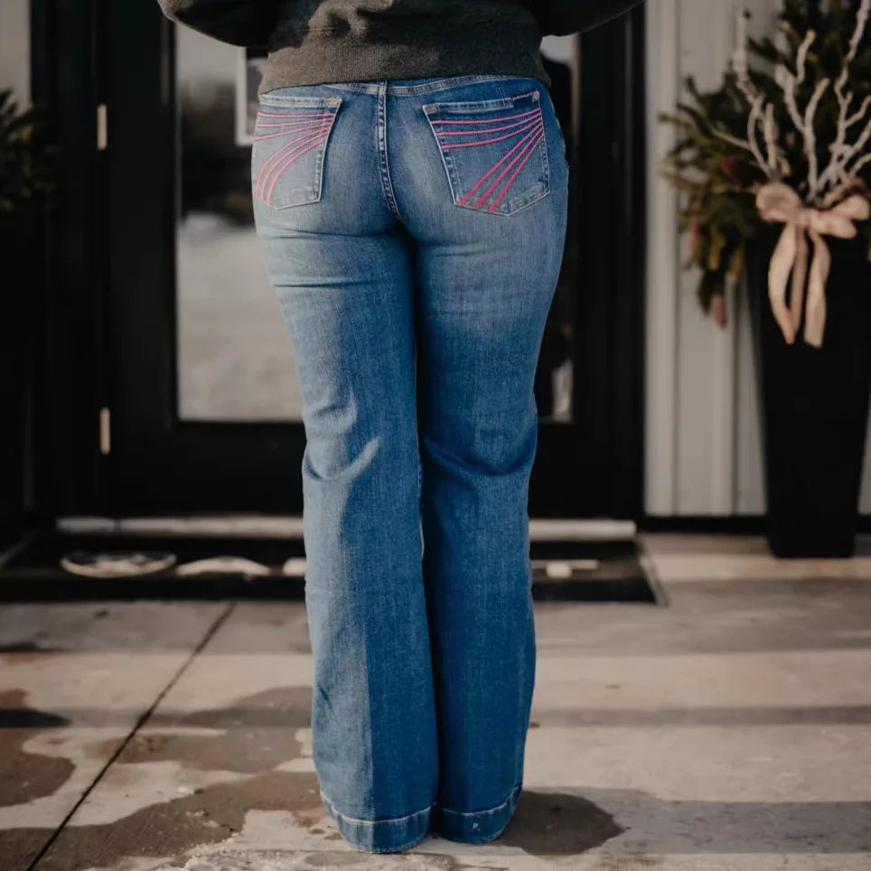 Women's Embroidered Stretch Flare Jeans — product view