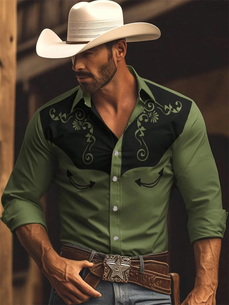 Men's Graphic Print Long-Sleeve Casual Shirt