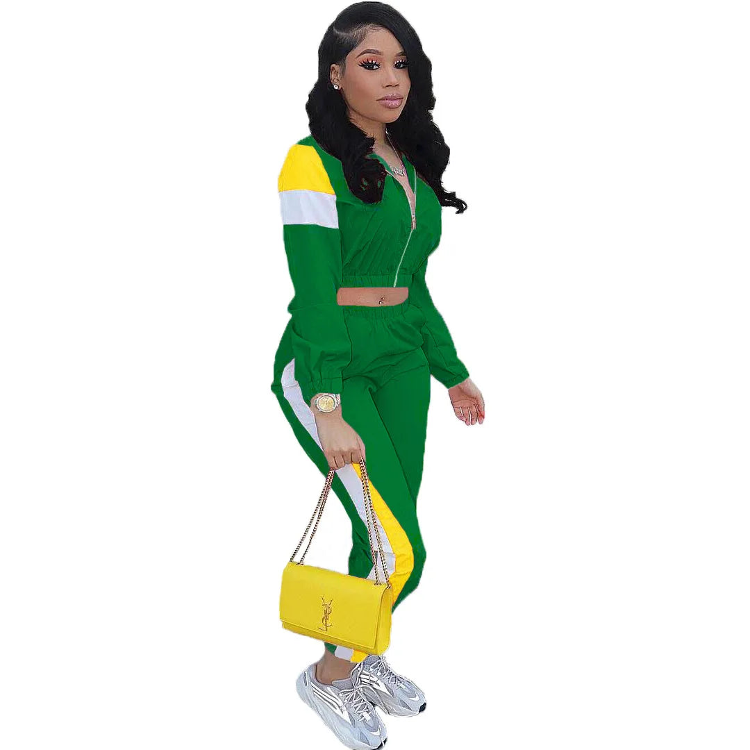 Women's Colour-Block Zip Jacket & Fitted Pants Set