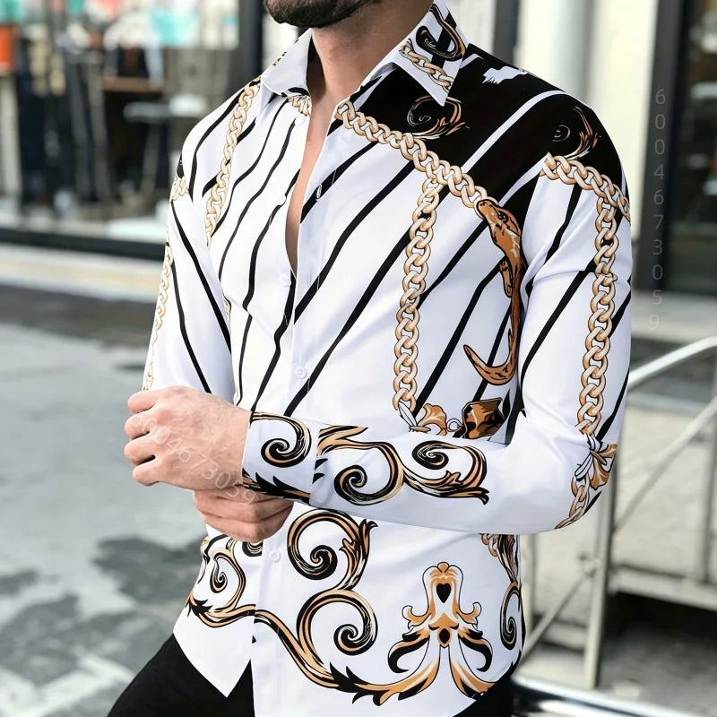 Men's Floral Print Long-Sleeve Casual Shirt