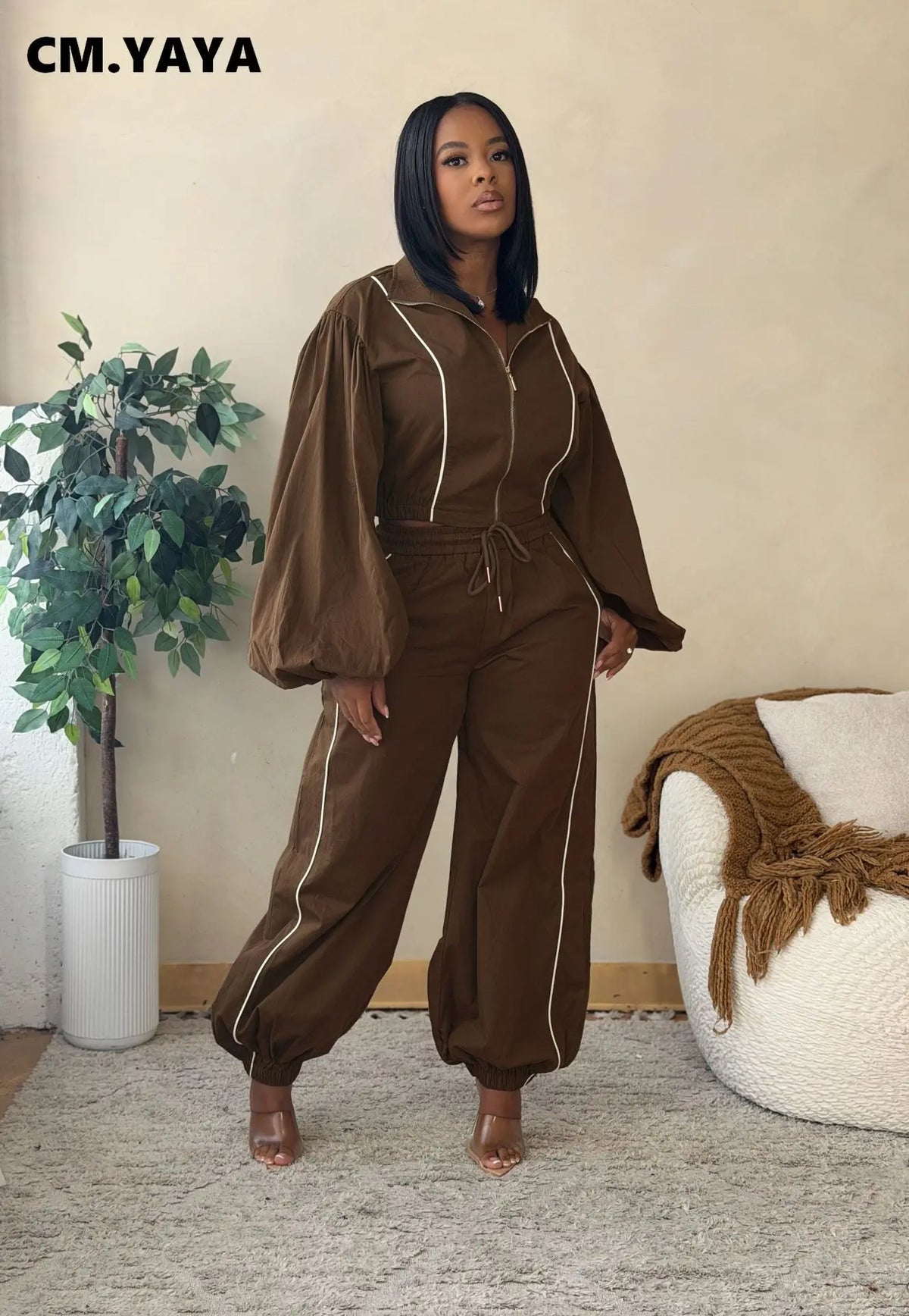 Women's Colour-Block Zip Sweatshirt & Pants Set