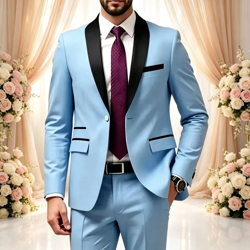 Men's Solid-Colour Two-Piece Wedding Suit