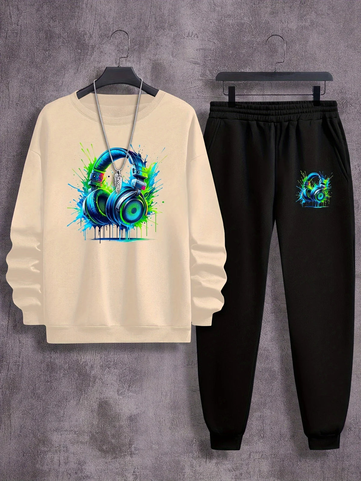 Men's Graphic Print Sweatshirt & Pants Set