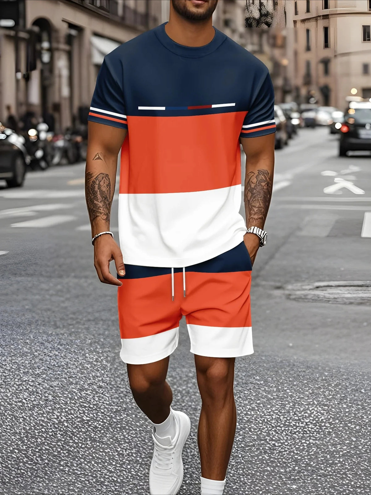 Men's Graphic Print Top & Shorts Set