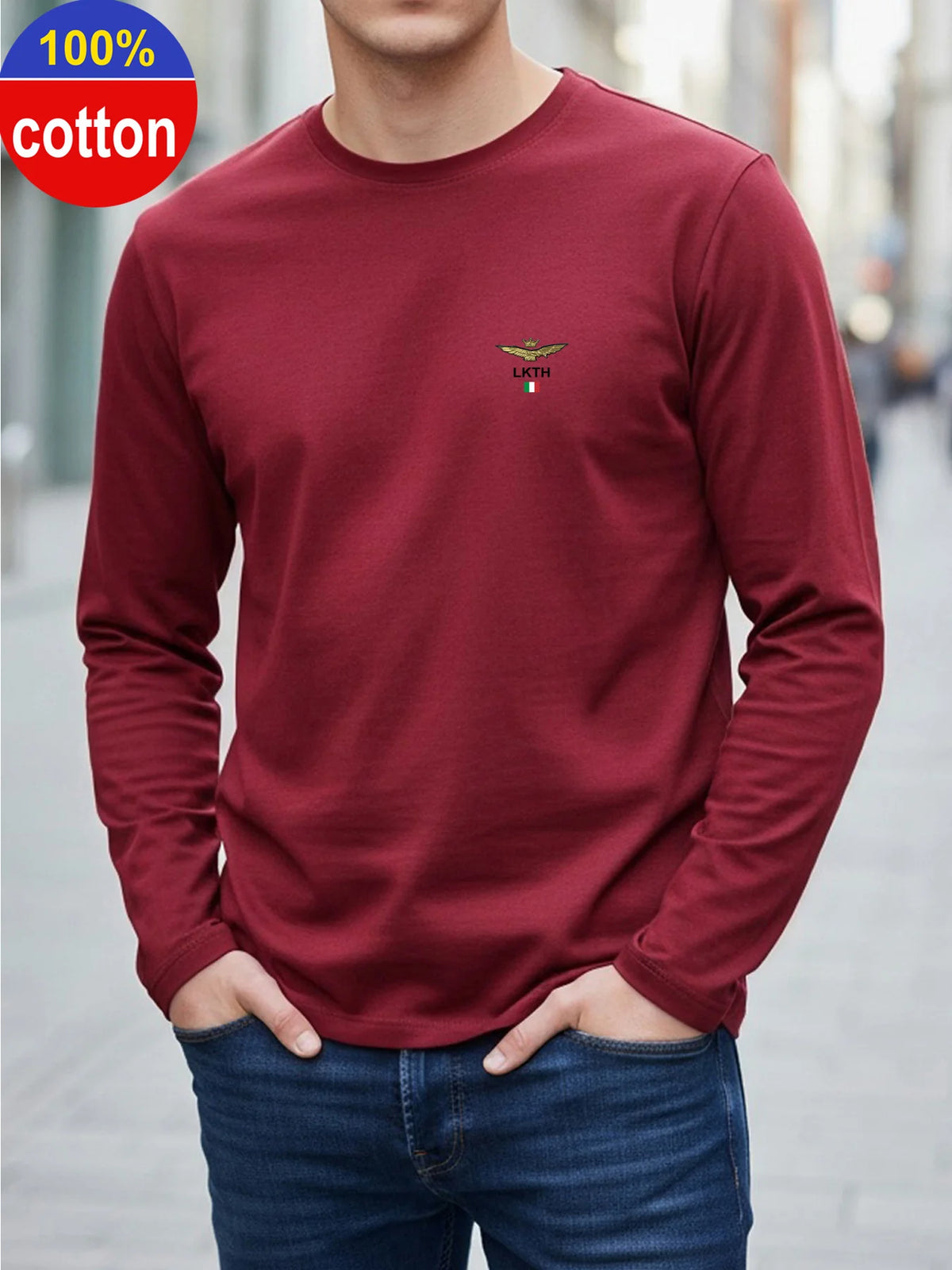 Men's Letter Print Long-Sleeve Casual T-Shirt