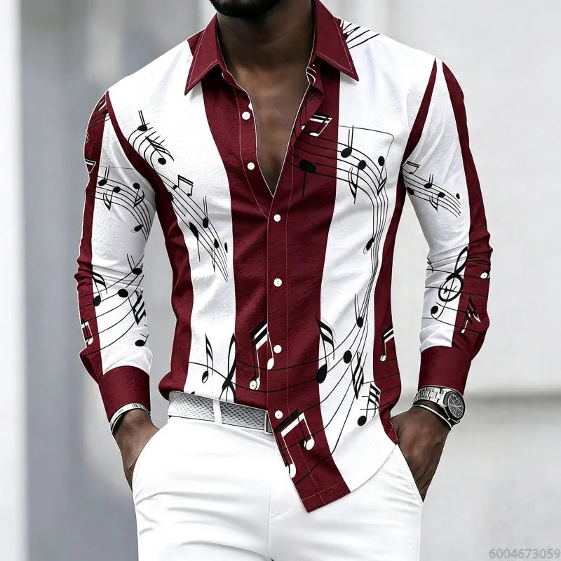 Men's Graphic Print Long-Sleeve Casual Shirt