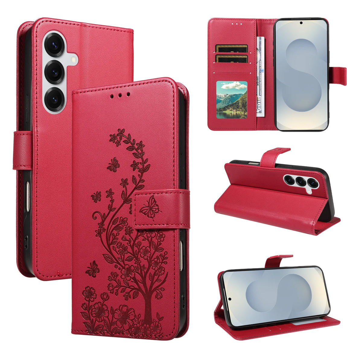 Floral Embossed Flip Wallet Phone Case for Samsung Galaxy A55 5G, A54 5G, A57, A56, A23 5G, A22 4G, A26 5G, A25 5G, A20, A17, A22 5G, A21s, A14, A13 4G, A16, A15, A10, A07, A13 5G, A12, A52 5G, A51 4G, A53 5G, A52s 5G, A37, A36, A50 & More Models