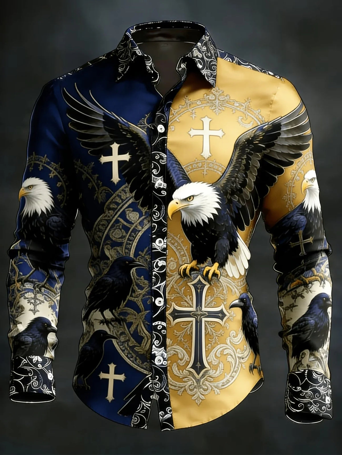 Men's Gradient Print Long-Sleeve Casual Shirt