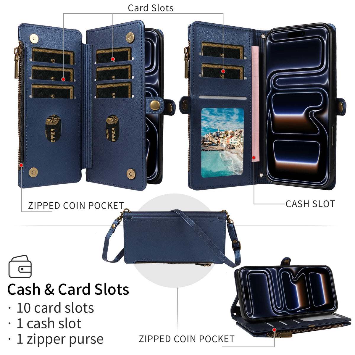 Crossbody Wallet Phone Case with Coin Pocket for iPhone 12 mini, iPhone 12 Pro, iPhone 11, iPhone 12 Pro Max, iPhone 11 Pro, iPhone 11 Pro Max, iPhone XS Max, iPhone XS, iPhone 14 Plus, iPhone 14 Pro Max, iPhone 13, iPhone 14 Pro & More Models