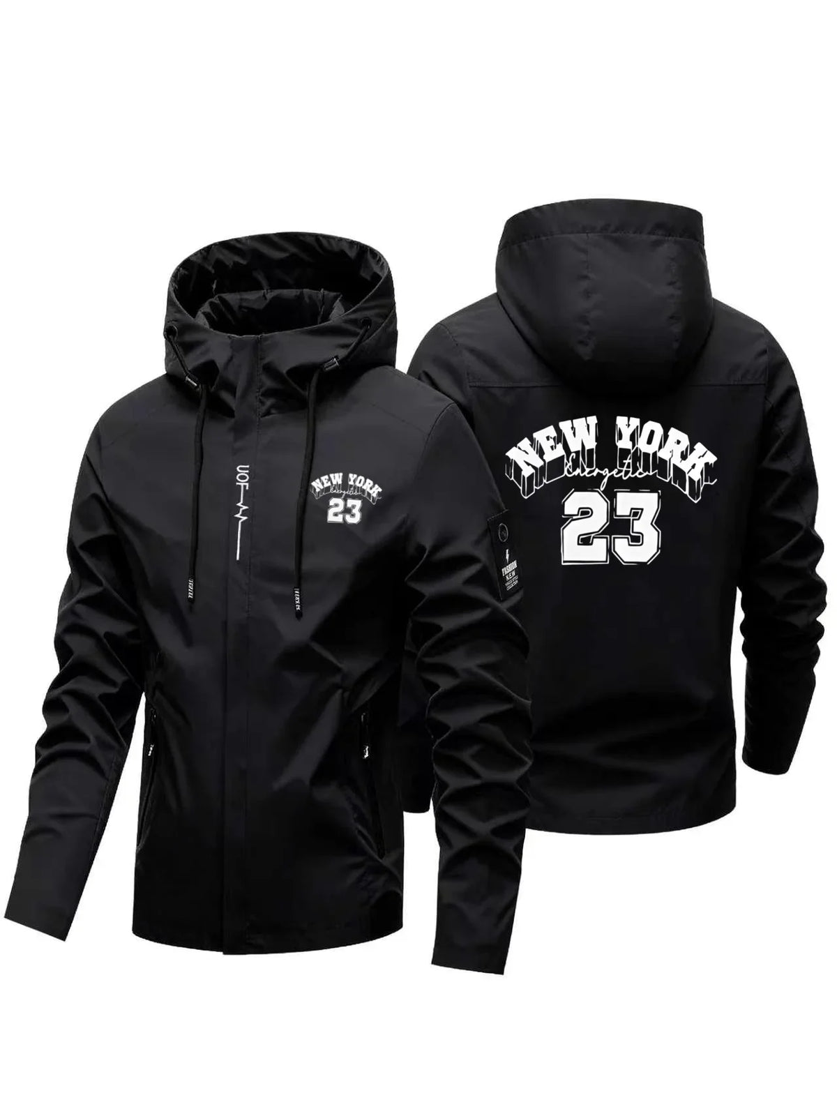 Men's Letter Print Hooded Zip-Up Jacket