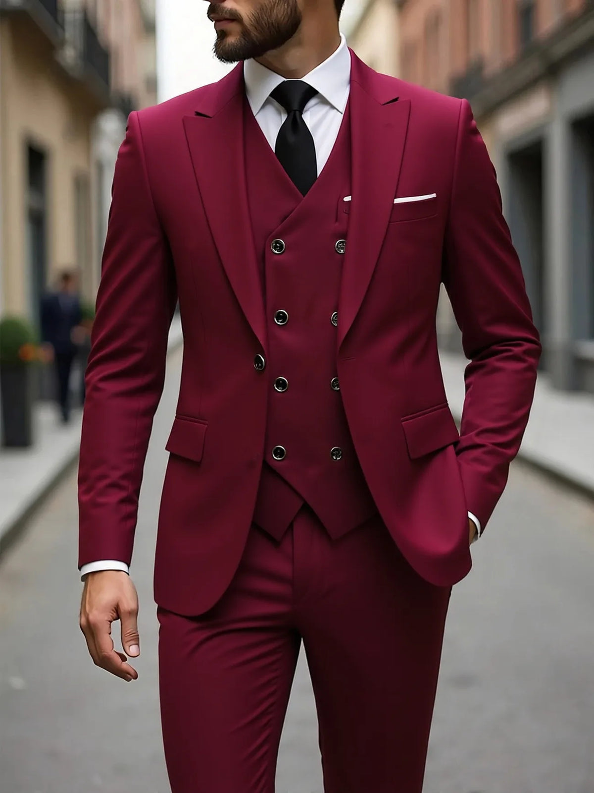 Men's Peak-Lapel Three-Piece Suit