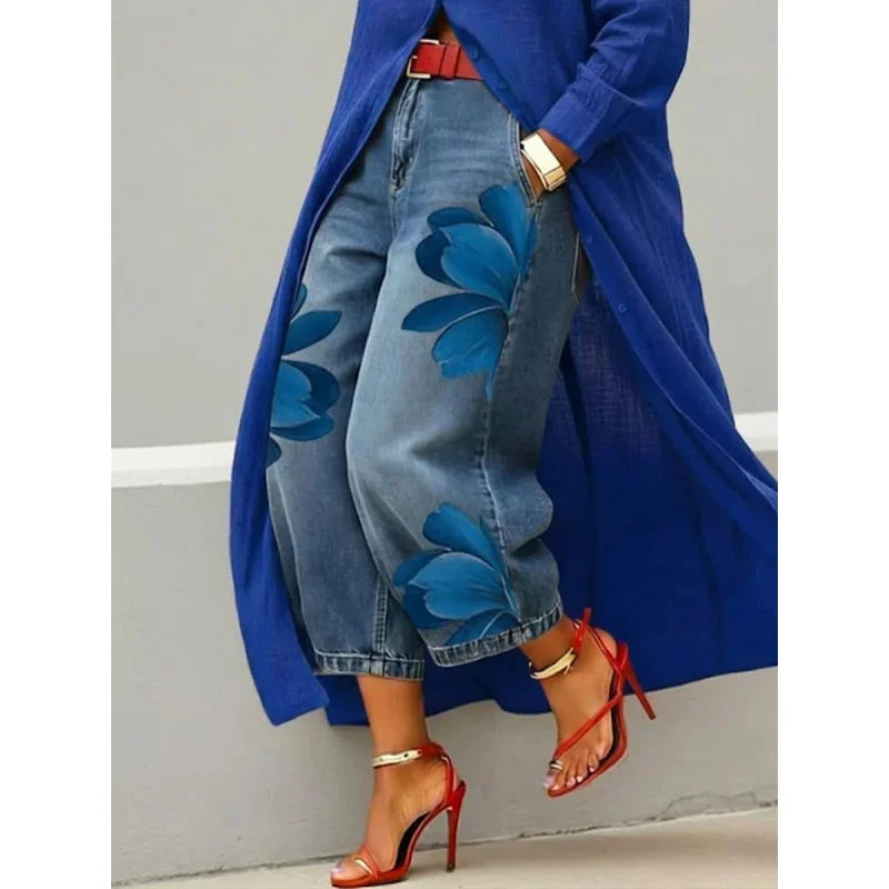 Women's Printed High-Waist Wide-Leg Jeans — product view