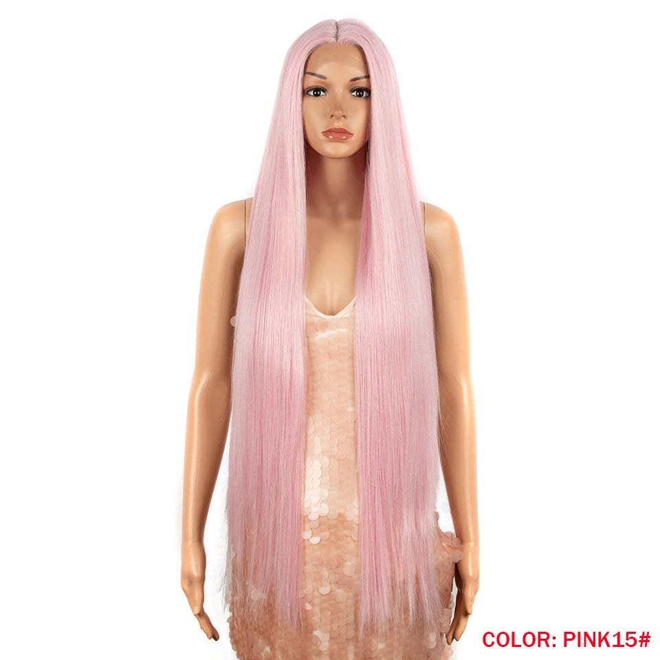 38 Inch Straight Hair Synthetic Lace Front Wig High Temperature Fiber - OSASCO