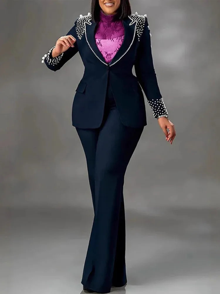 Women's Pearl-Detail Blazer & Pants Set