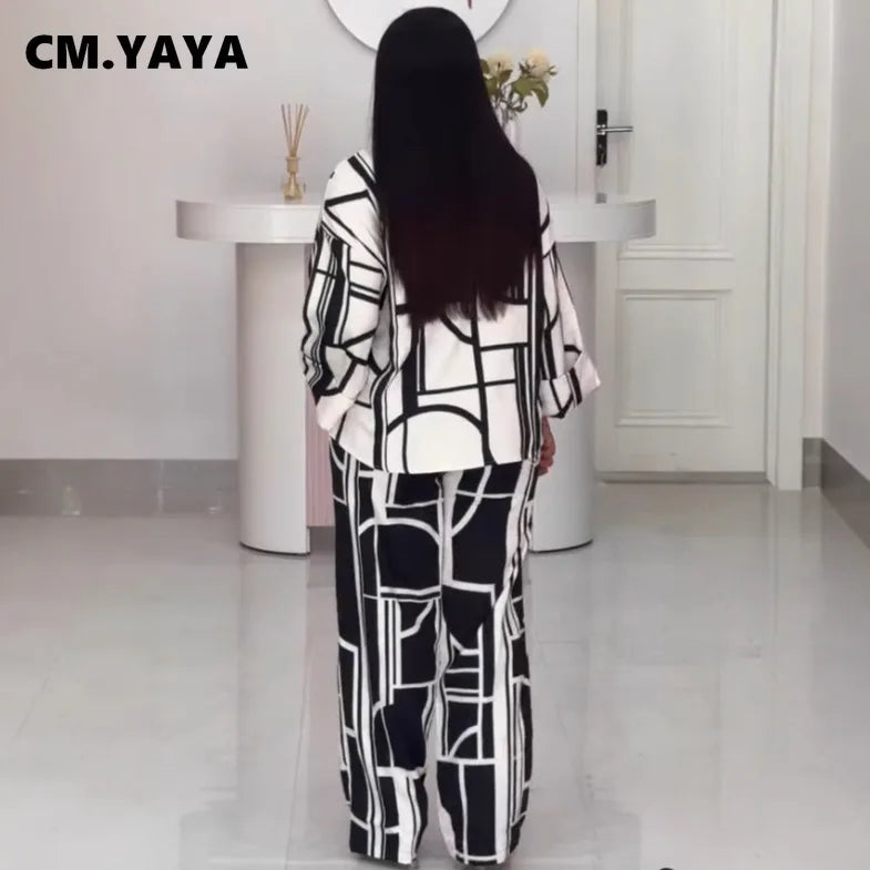Women's Printed Long-Sleeve Top & Straight-Leg Pants Set