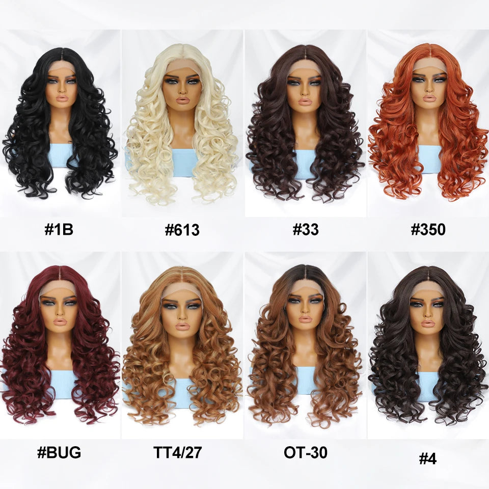 Black Brown Curly Wig Synthetic Lace Front Wig Blonde Orange Lace Wig - OSASCO