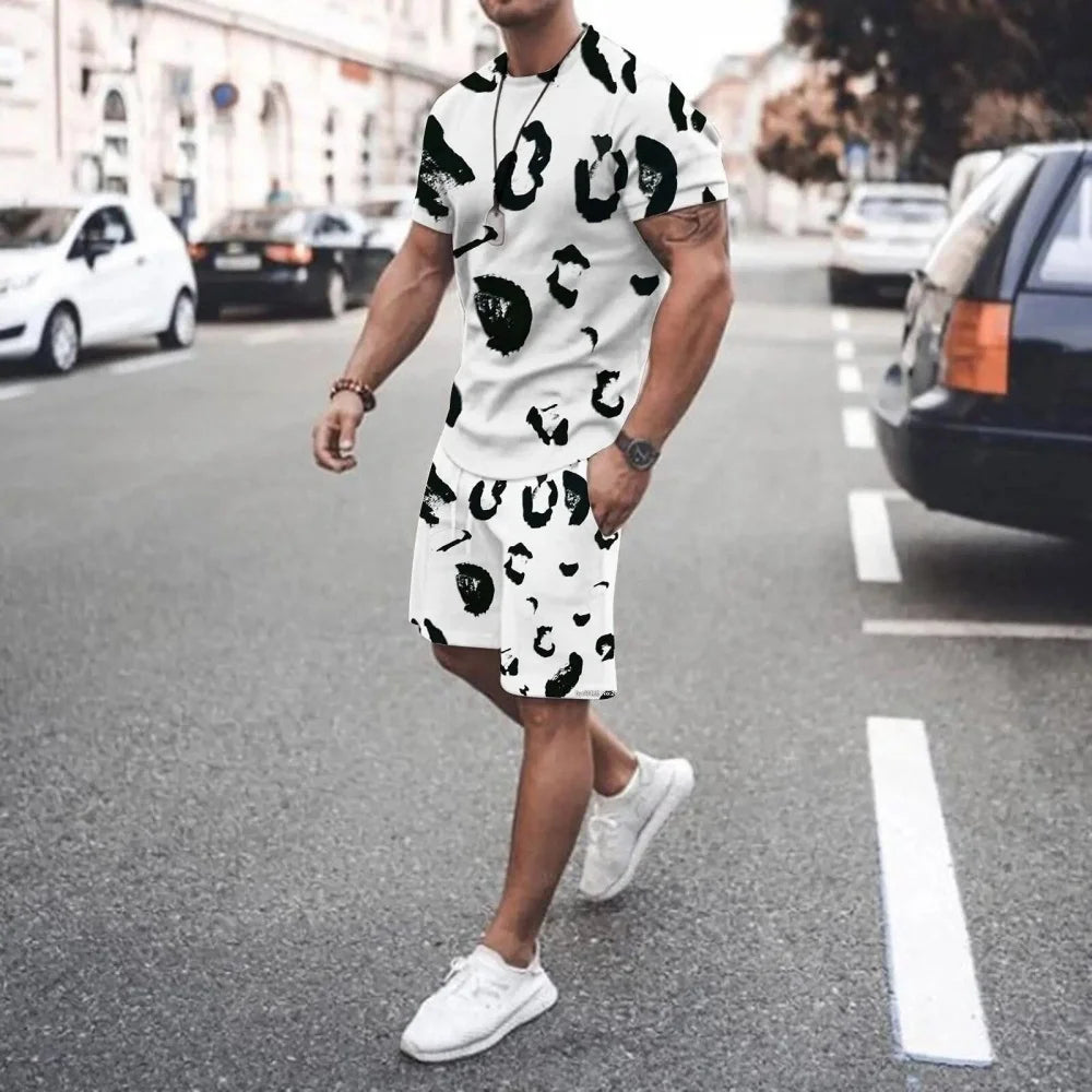 Men's Palm Tree Print Top & Shorts Set