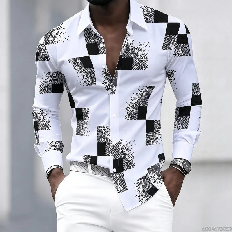 Men's Graphic Print Long-Sleeve Casual Shirt