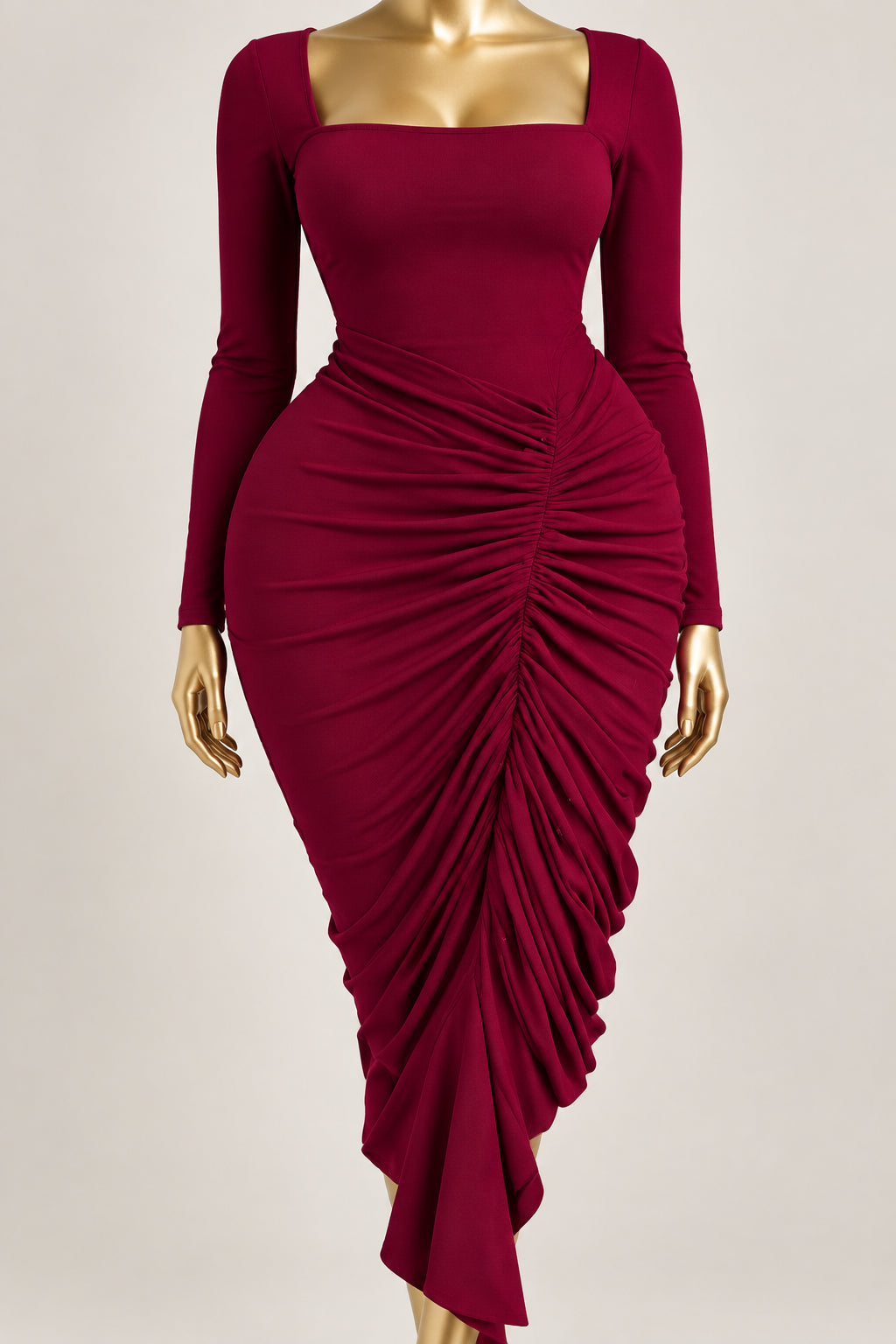 Women's Ruched Long-Sleeve Bodycon Maxi Dress
