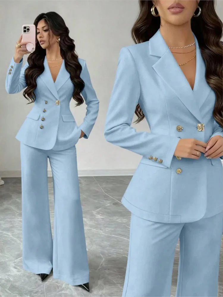 Women's White Blazer & Wide-Leg Pants Set