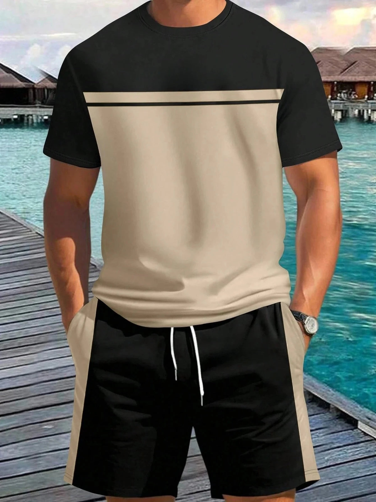 Men's Animal Print Top & Shorts Set