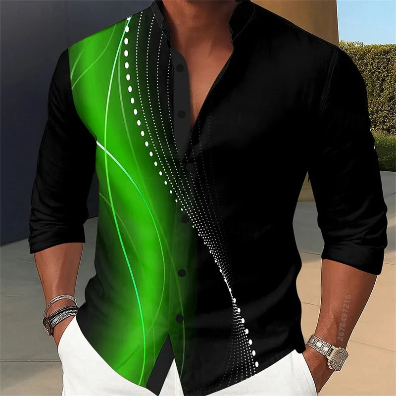 Men's Geometric Print Long-Sleeve Casual Shirt