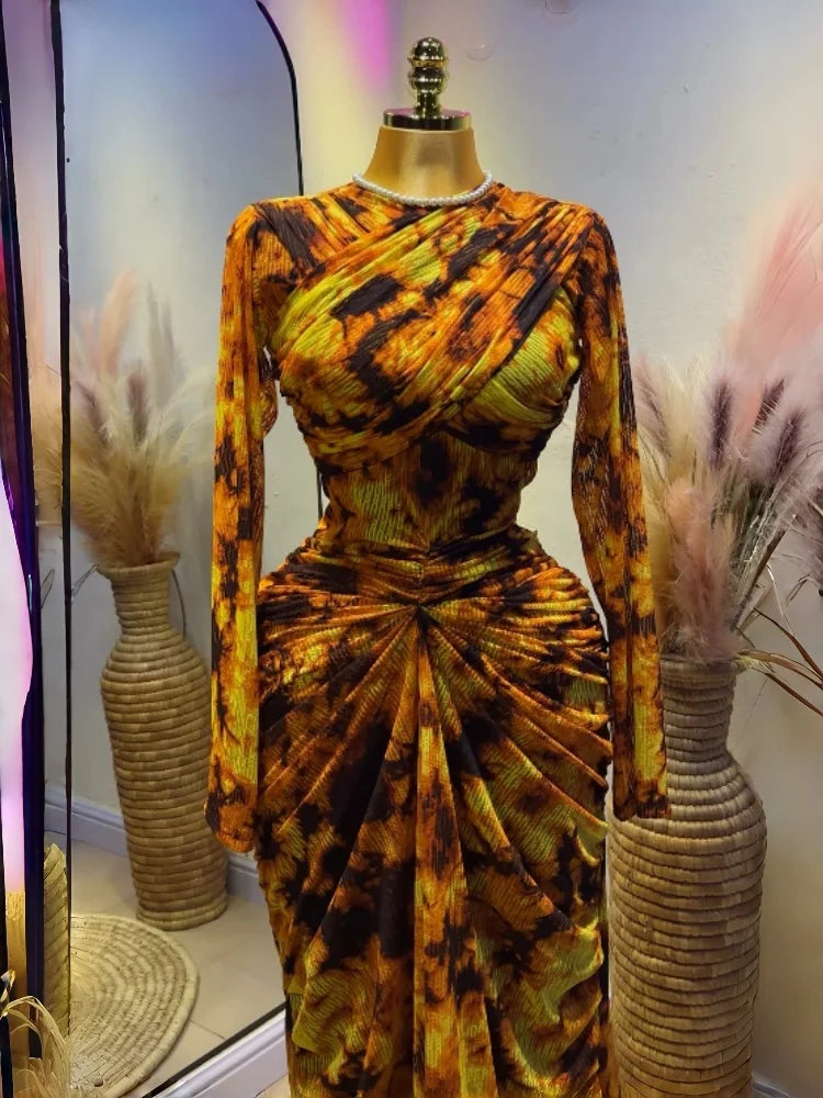 Women's Tie-Dye Wrap-Style Bodycon Maxi Dress