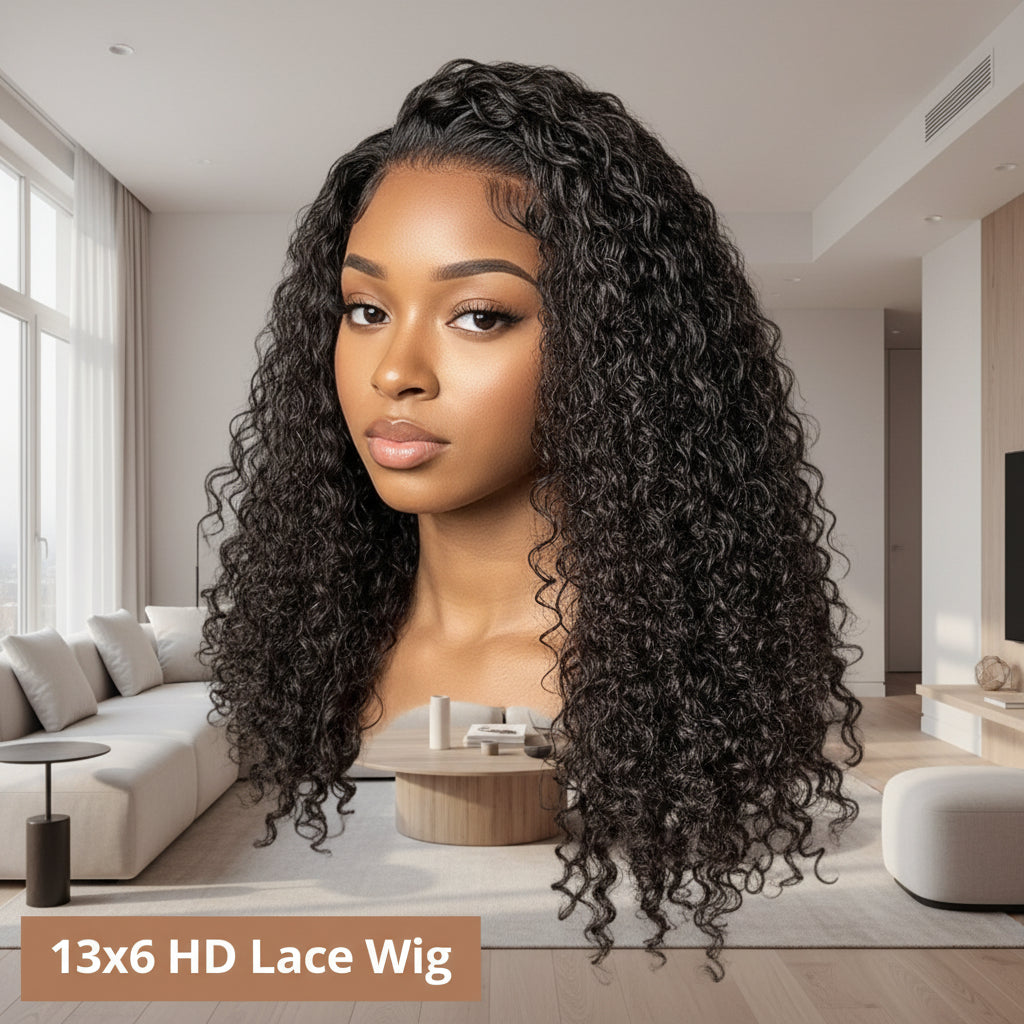Women's Black Deep Wave Human Hair Lace Wig — product view