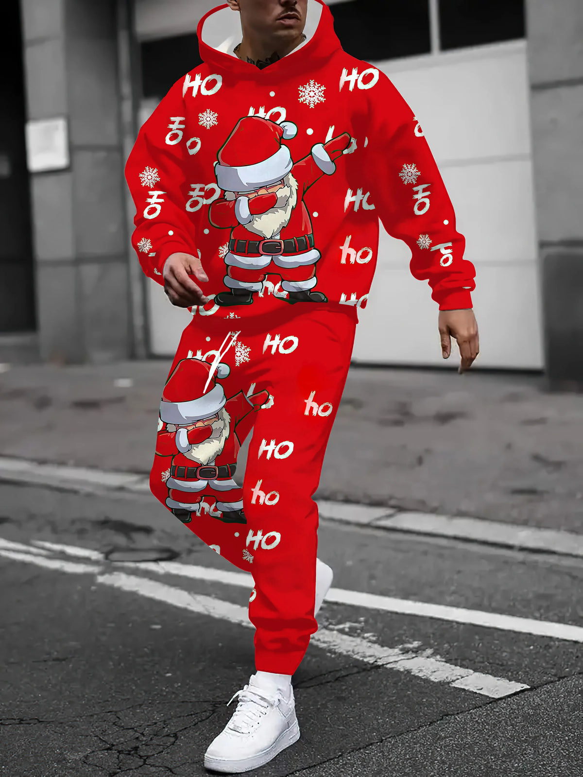 Men's Festive Print Hoodie & Pants Set