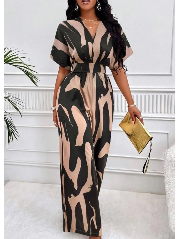 Women's Printed V-Neck Wide-Leg Jumpsuit