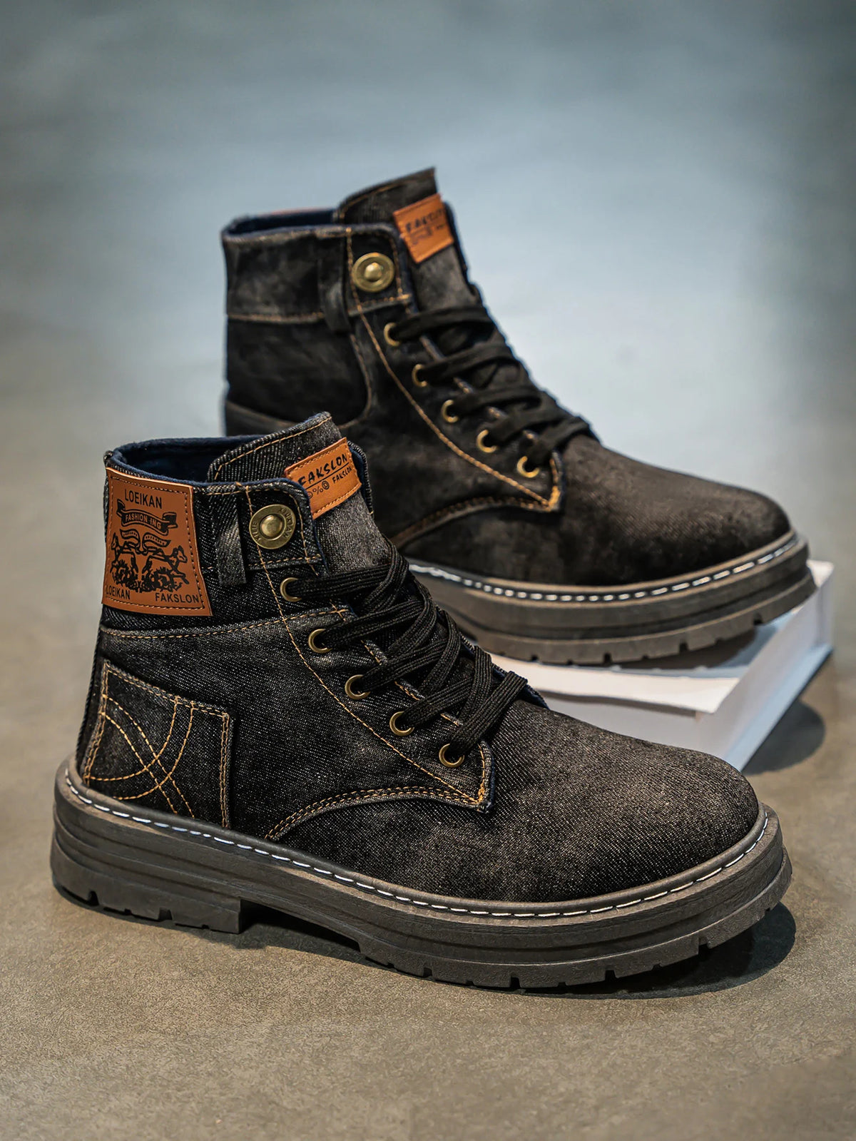 Men's High-Top Denim Boots – Blue & Black