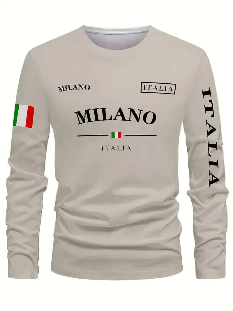 Men's Letter Print Long-Sleeve Casual T-Shirt