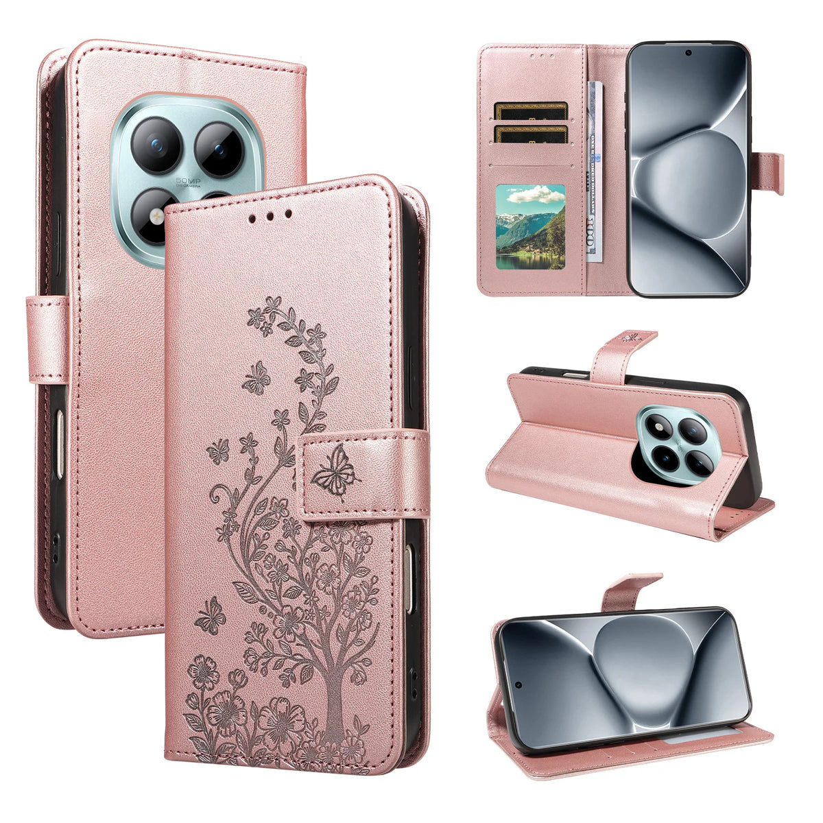 Floral Embossed Flip Wallet Phone Case for Redmi Note 15 Pro+, Redmi Note 15 5G, Redmi Note 8, Redmi Note 8 Pro, Redmi 9A, Redmi Note 9S, Redmi Note 11 Pro, Redmi Note 9 Pro, Redmi Note 11 4G, Redmi Note 11S, Redmi Note 12 Pro+ & More Models