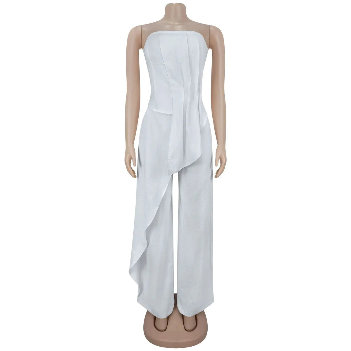 Women's Ruched Strapless Top & Wide-Leg Pants Set