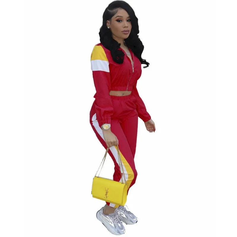 Women's Colour-Block Zip Jacket & Fitted Pants Set