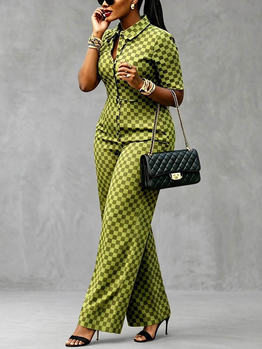 Women's Checkerboard Wide-Leg Jumpsuit